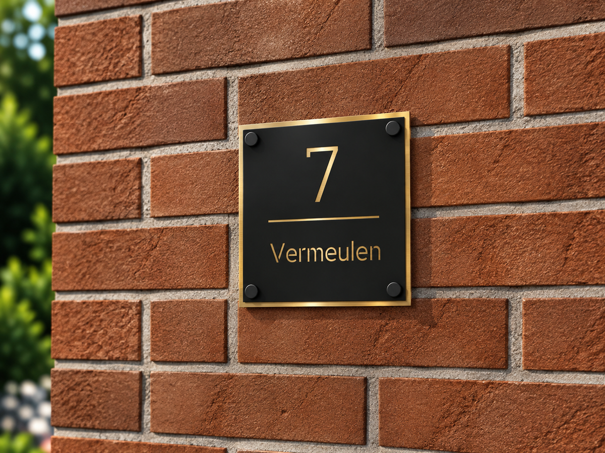 Naambordje zwart met goud (21x21cm)